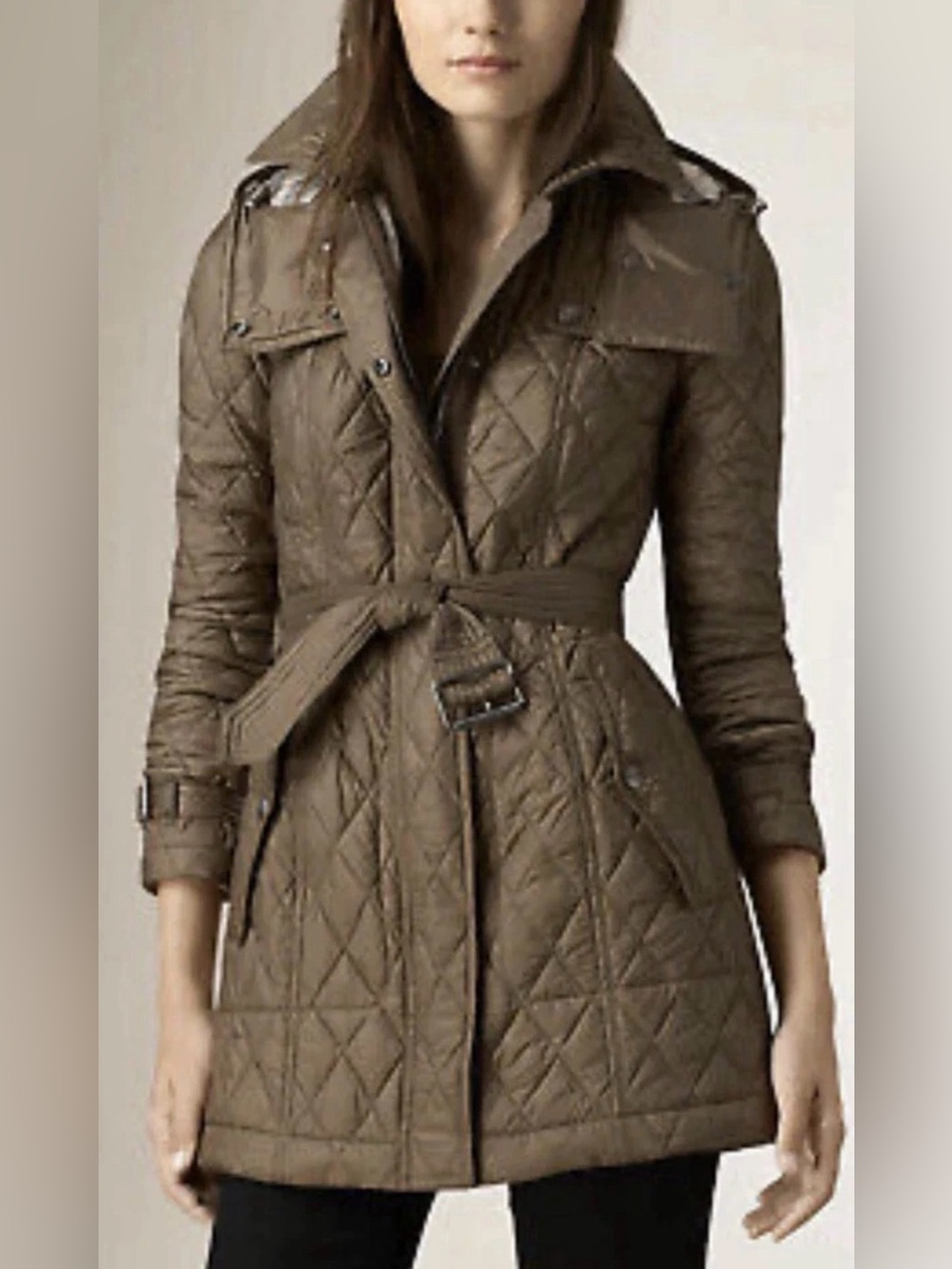 Burberry Finsbridge Quilted Jacket Mink Grey Green SZ MED
